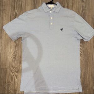 Peter Millar Men’s Blue White Stripe Polo Shirt Size Small Golf